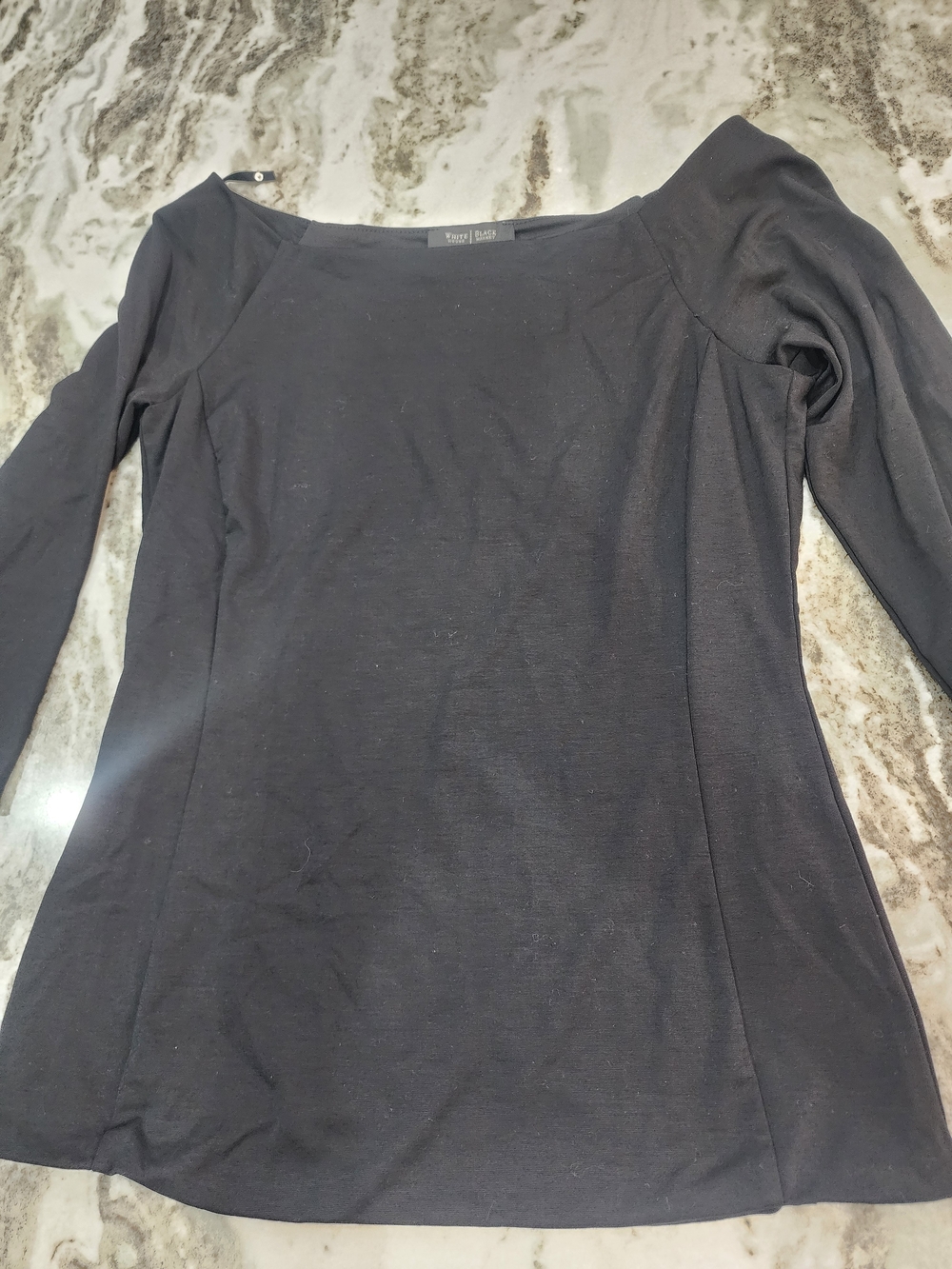 White House Black Market Black Long-Sleeve Scoop Neck Top